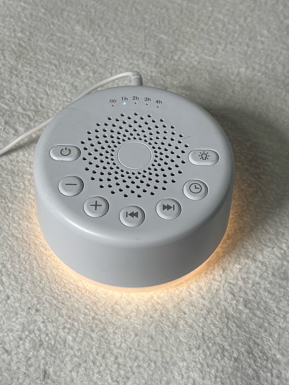 Compact White Sound Machine with Soft Night Light and Timer